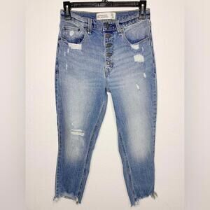 Abercrombie & Fitch A&F Distressed Raw Hem High Rise Mom Jean Size 27/4R